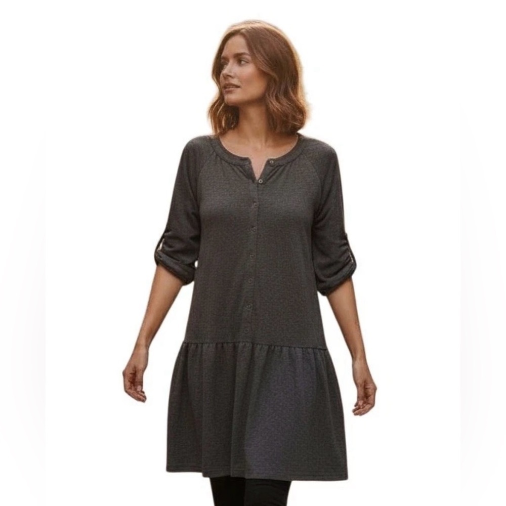 BDG L Dark Grey Gray Cozy Knit Tunic Dress Drop Waist Cute R $69